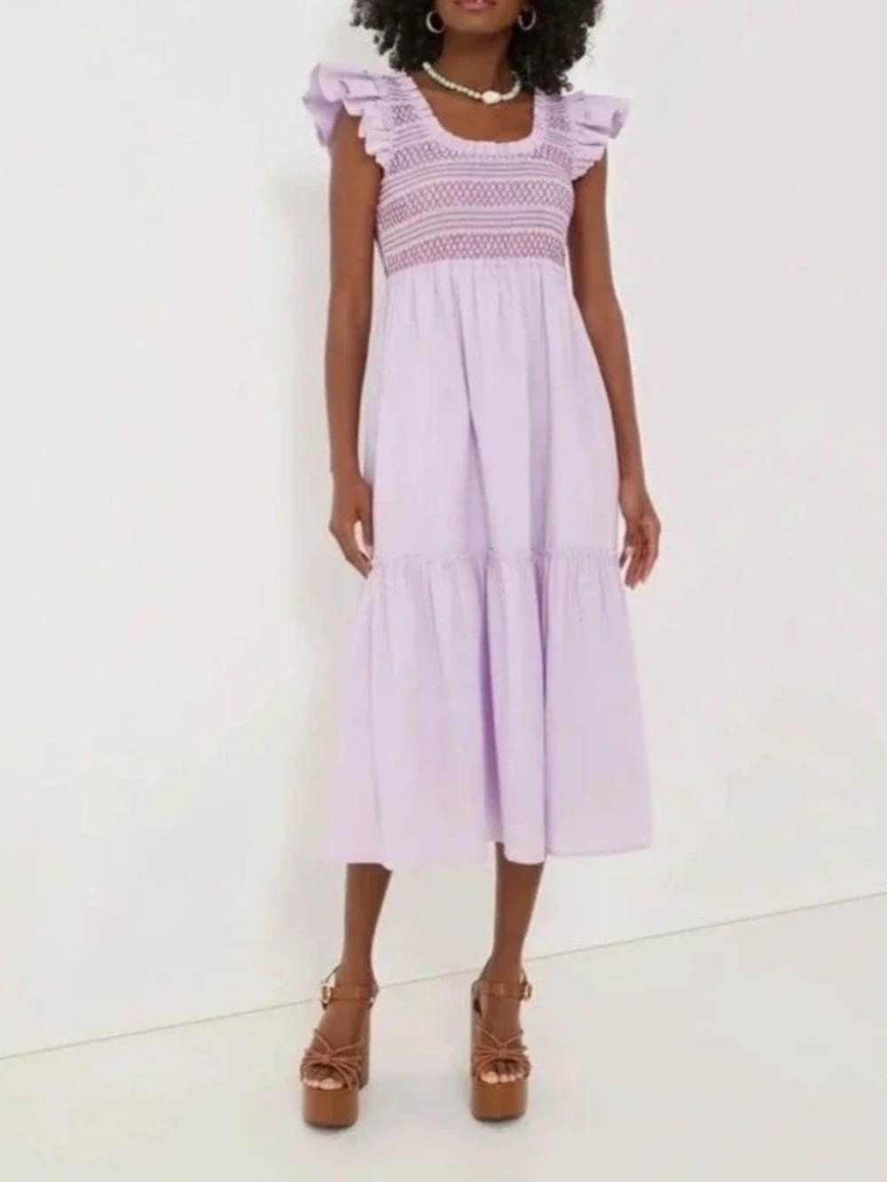 Tuckernuck Mallie Smocked Midi Dress M Cottage Ruffle Cotton Tiered Purple